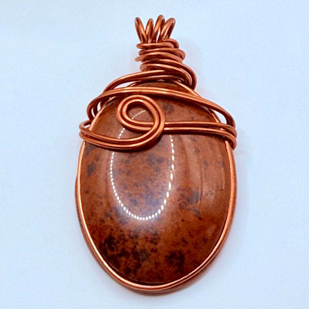 Mahogany Obsidian Pendant Copper Wire Wrapped Handmade Oval Stone Boho Gift